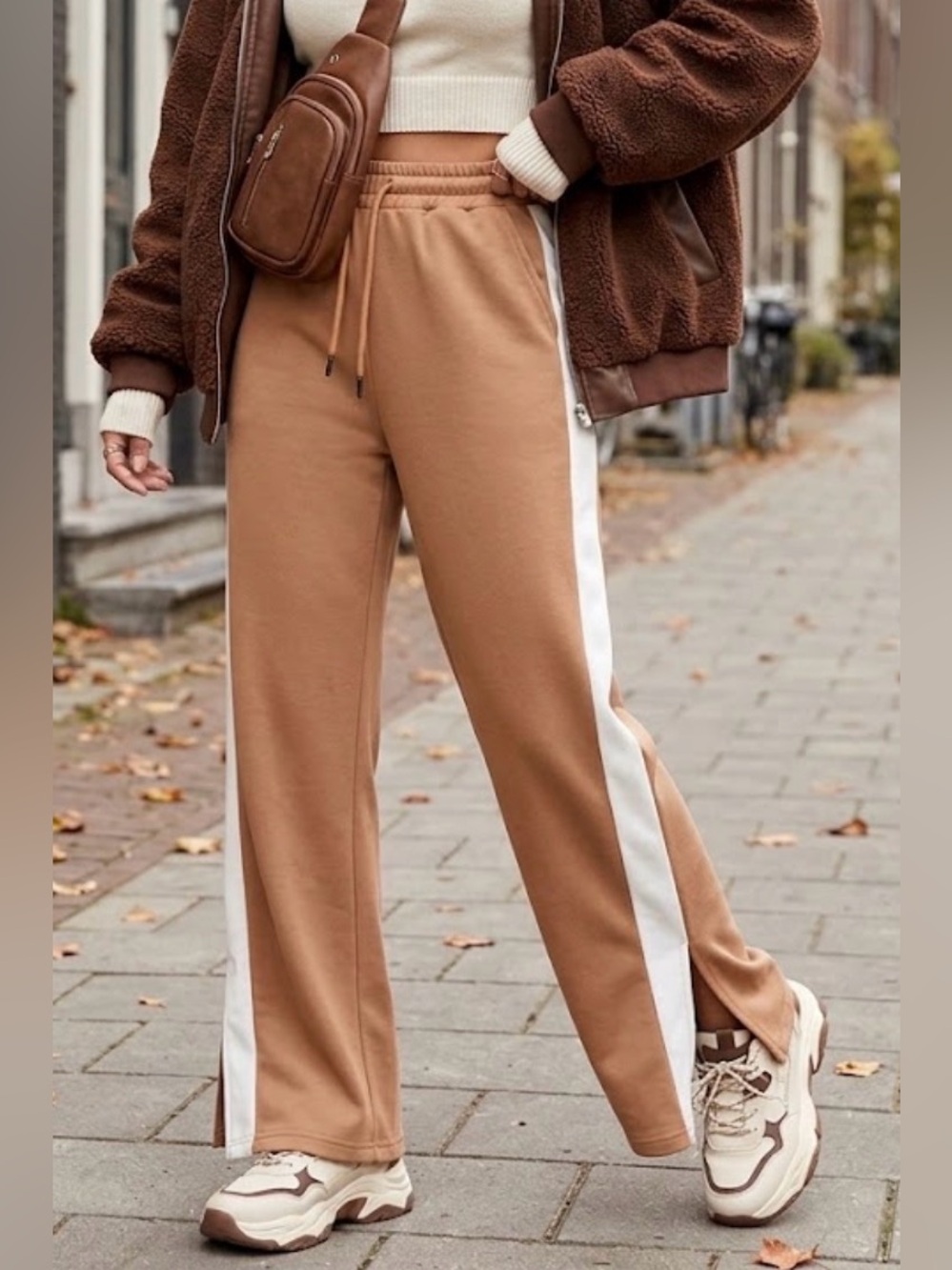 Wide Leg Camel Brown Track Pant